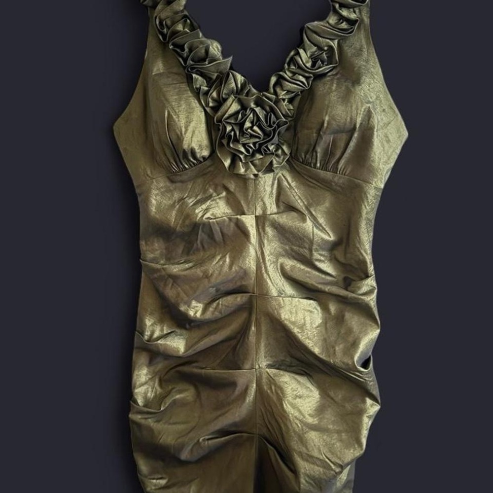 XSCAPE BY JOANNA CHEN OLIVE GREEN COCKTAIL DRESS FLOWER HAILEY VINTAGE SIZE 12